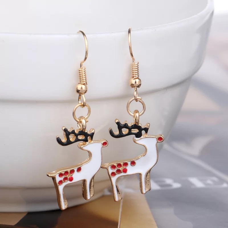 Reindeer Christmas Enamel Dangle Earrings 15$